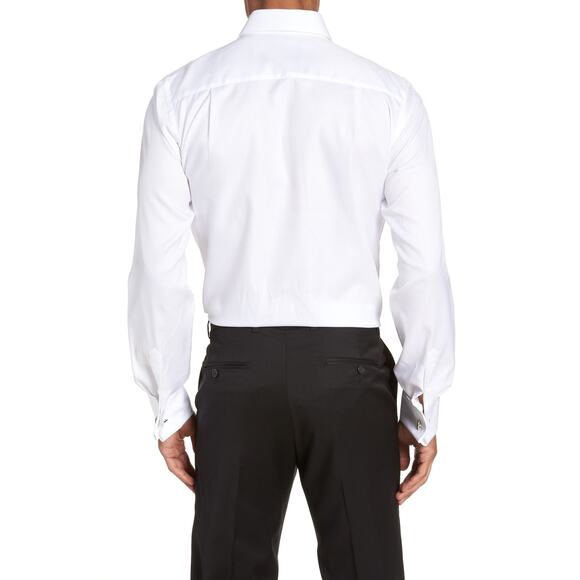 David Donahue Trim Fit Solid French Cuff Tuxedo Dress Shirt Luxury Size 18 34/35 - Picture 2 of 11